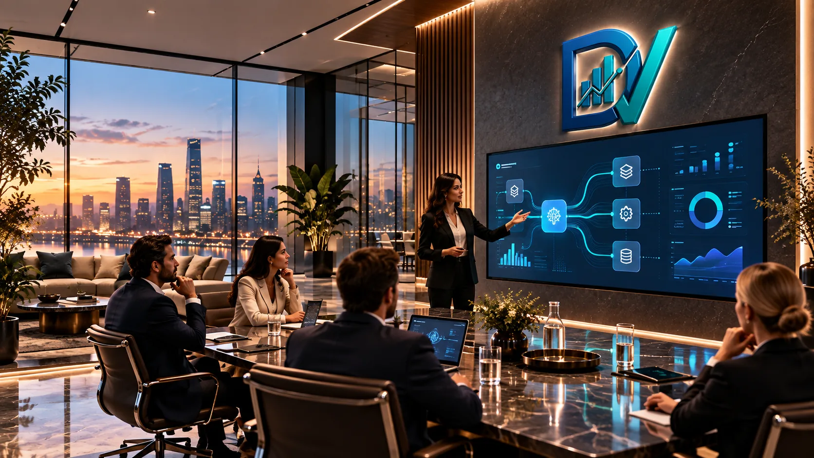 Illustrative DataVero AI strategy session and automation workspace